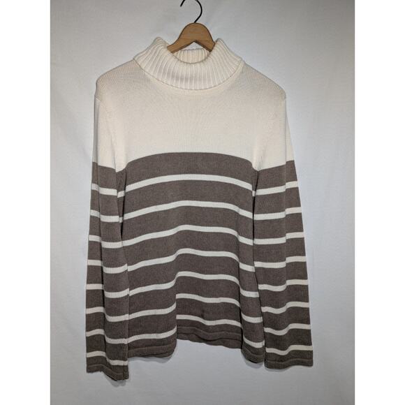 Pria Women's Knit Turtleneck Sweater XL Striped Cream Mocha Neutral Classic - Picture 3 of 5